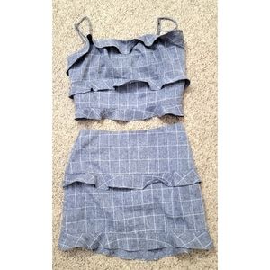 Blue Plaid Crop Top and Matching Skirt